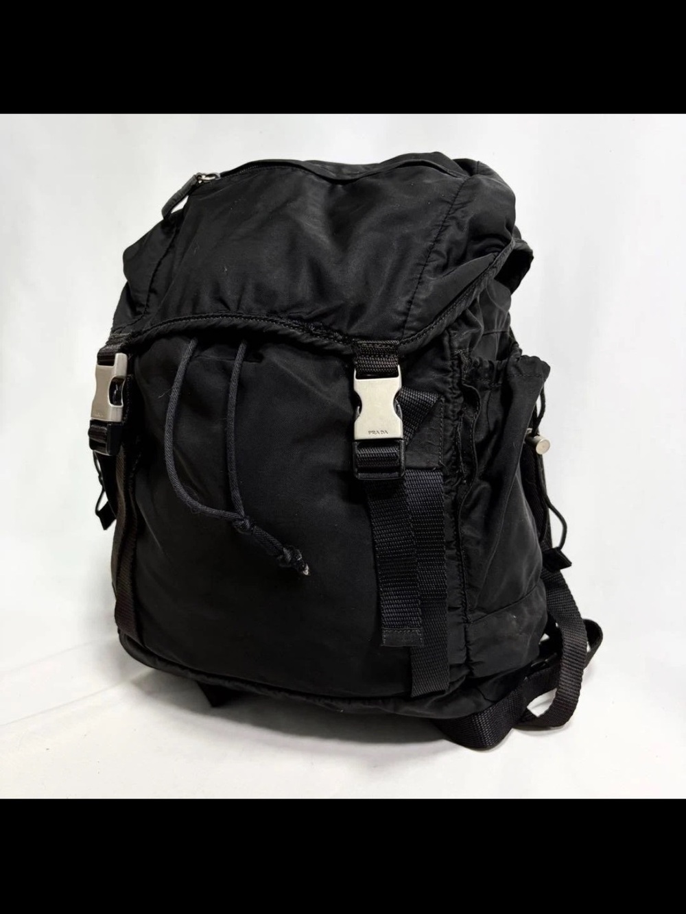 Prada Black Nylon Backpack with Silver-Tone Buckles